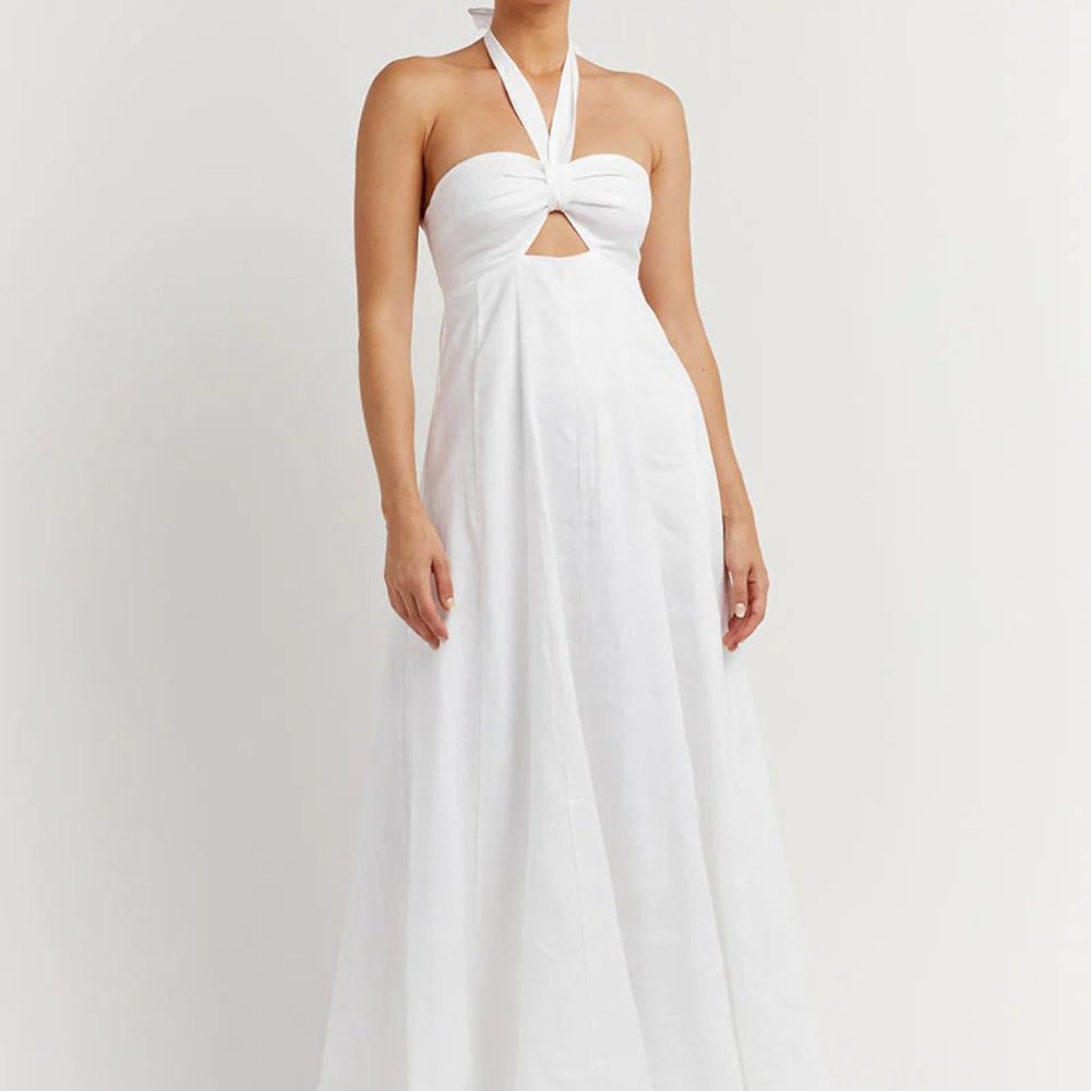 DIISH VERDES WHITE LINEN MIDI DRESS